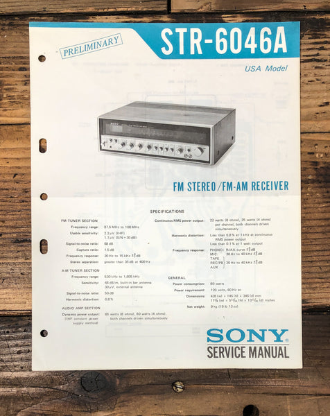 Sony STR-6046A Receiver Prelim.Service Manual *Original*