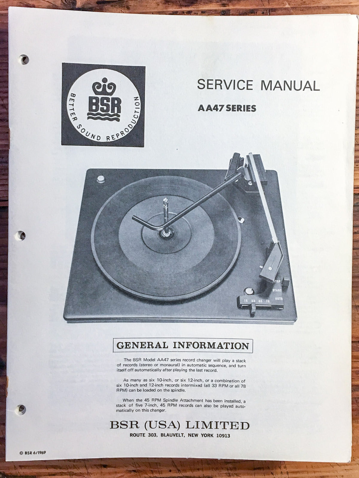 BSR AA47 Series AA 47 Record Player / Turntable  Service Manual *Original*