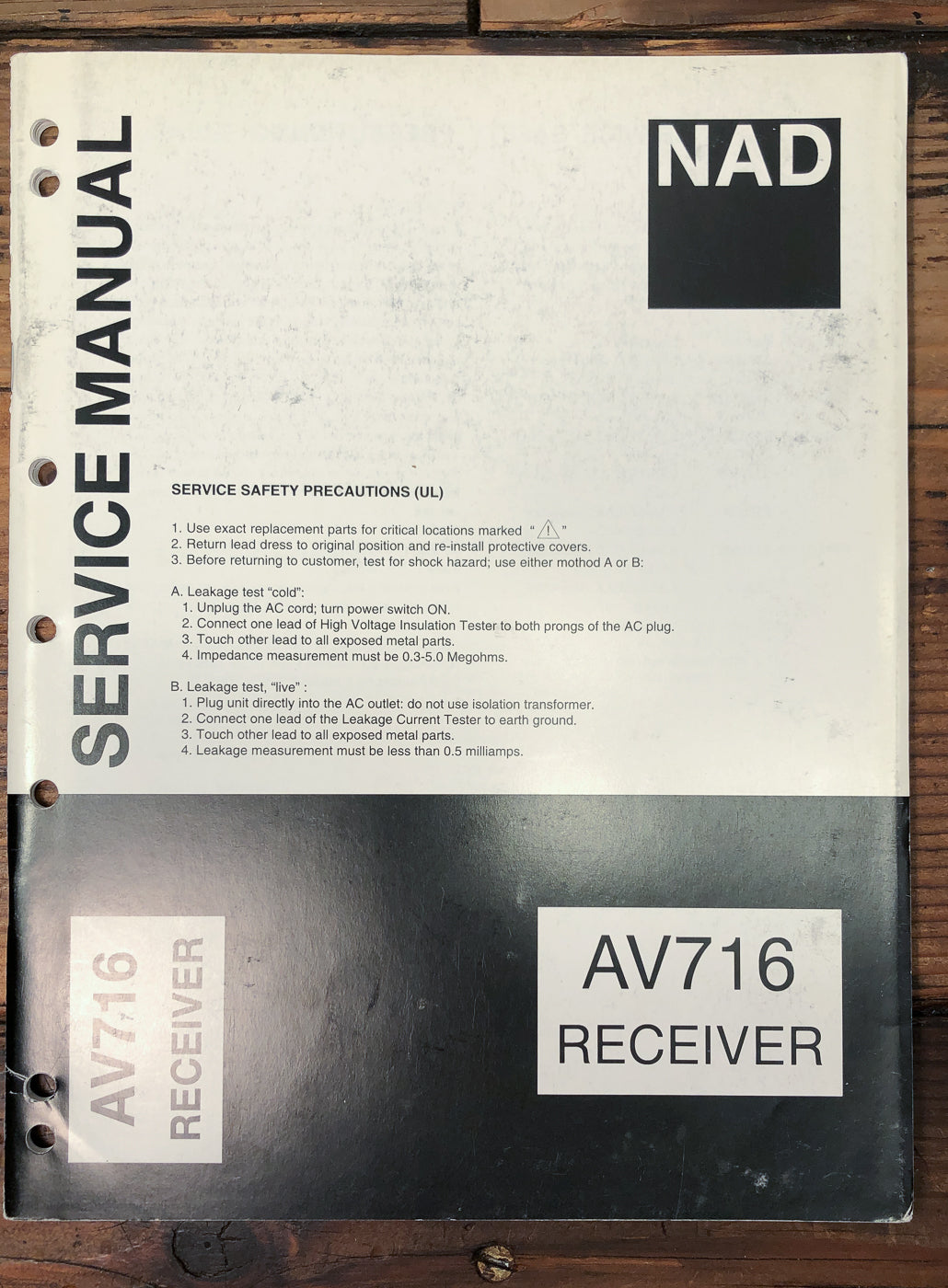 NAD AV716 AV 716 Receiver Service Manual *Original*