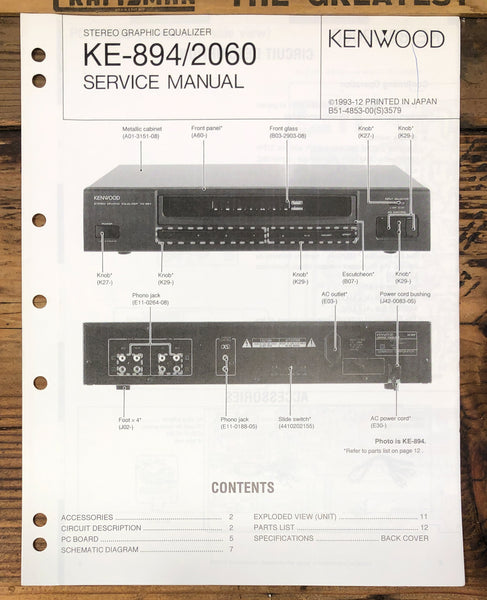 Kenwood KE-894 KE-2060 Graphic Equalizer  Service Manual *Original*
