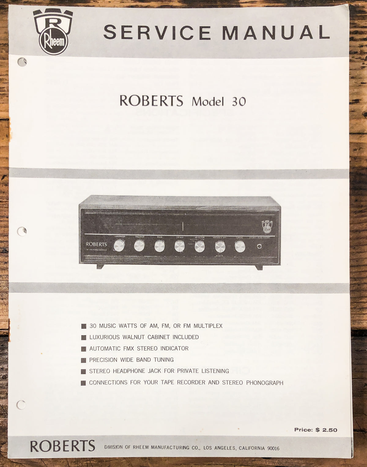 Roberts Model 30 Receiver  Service Manual *Original*