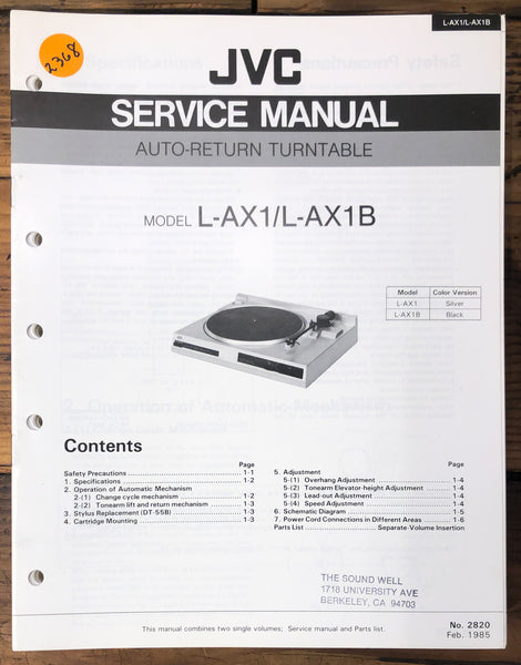 JVC L-AX1 L-AX1B Record Player / Turntable  Service Manual *Original*