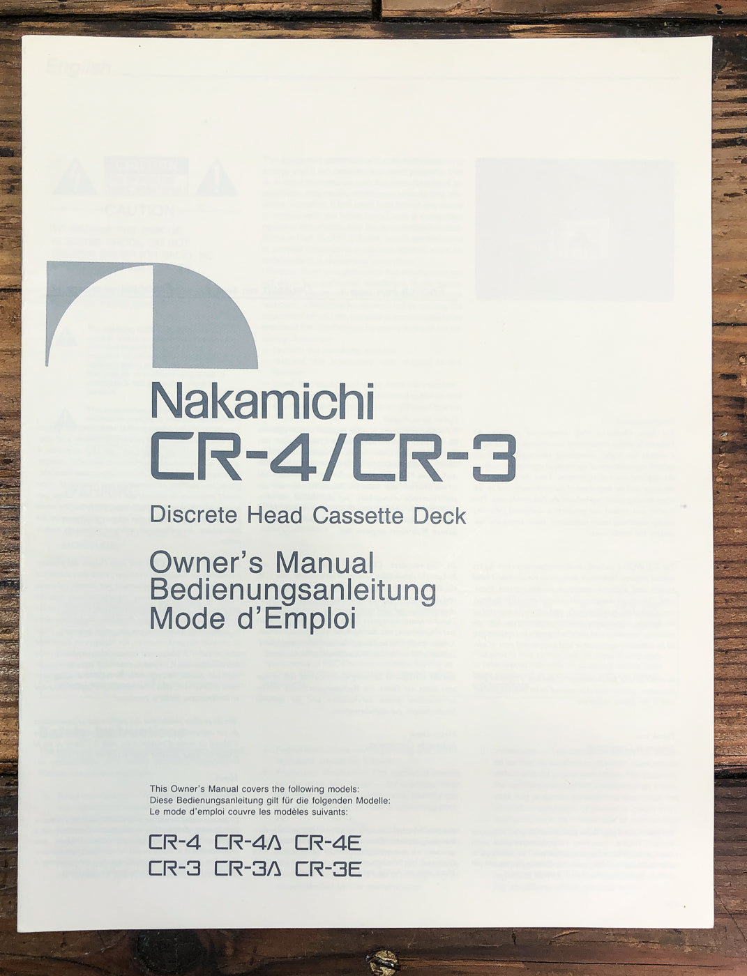 Nakamichi CR-3 CR-4 Cassette Owners / User Manual *Original*