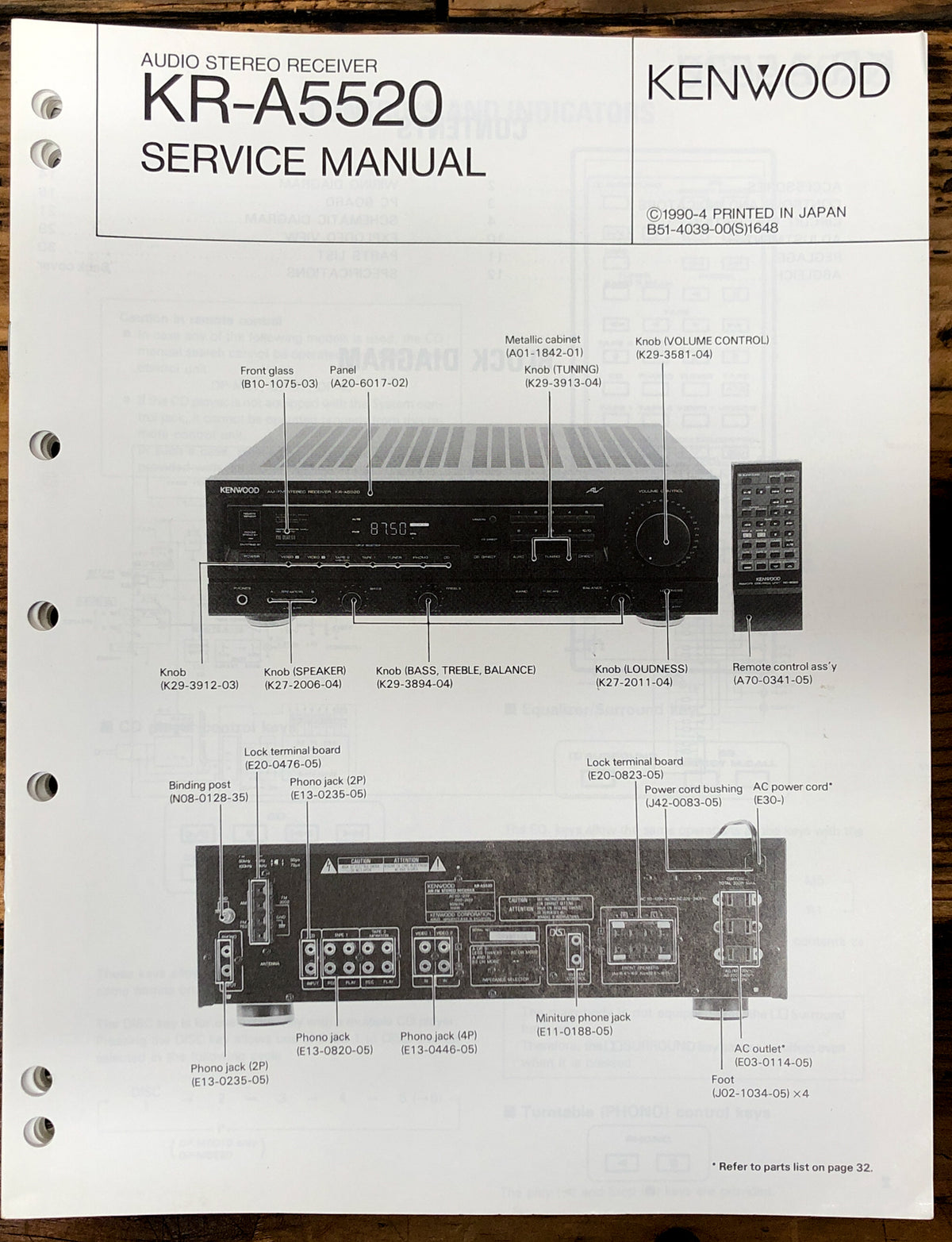 Kenwood KR-A5520 Receiver  Service Manual *Original*