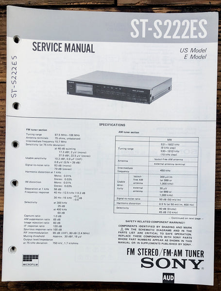 Sony ST-S222ES Tuner  Service Manual *Original*