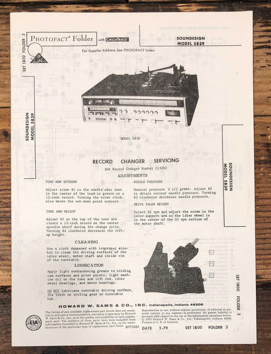Soundesign Model 5839 Receiver Service Manual *Original*