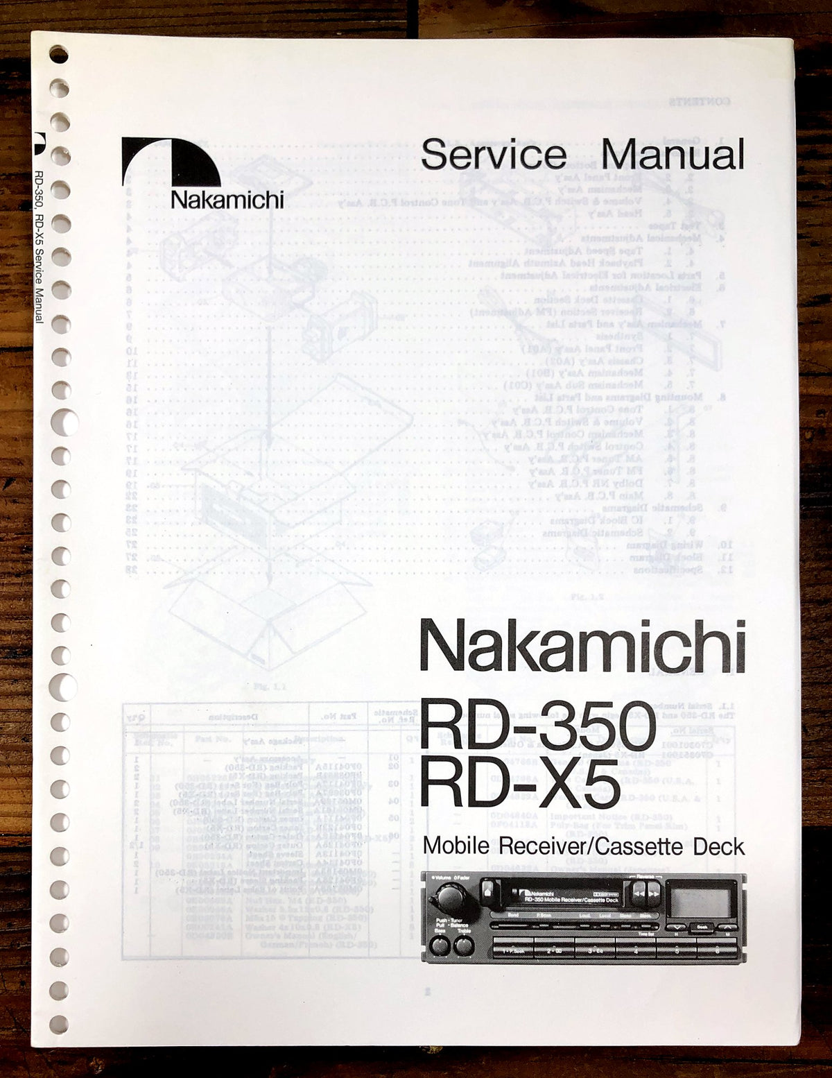 Nakamichi RD-350 RD-X5 Mobile Receiver/Cassette Deck Service Manual *Original*