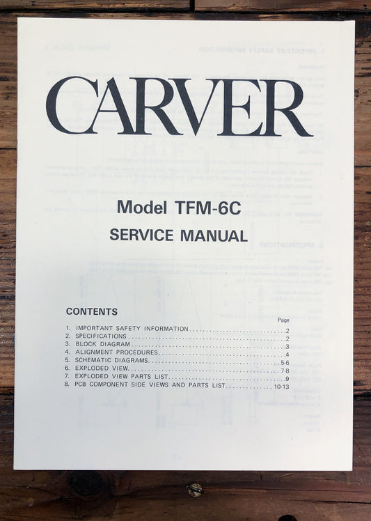 Carver TFM-6C Amplifier Service Manual *Original*