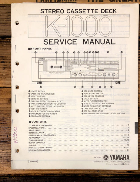 Yamaha K-1000 Cassette  Service Manual *Original*