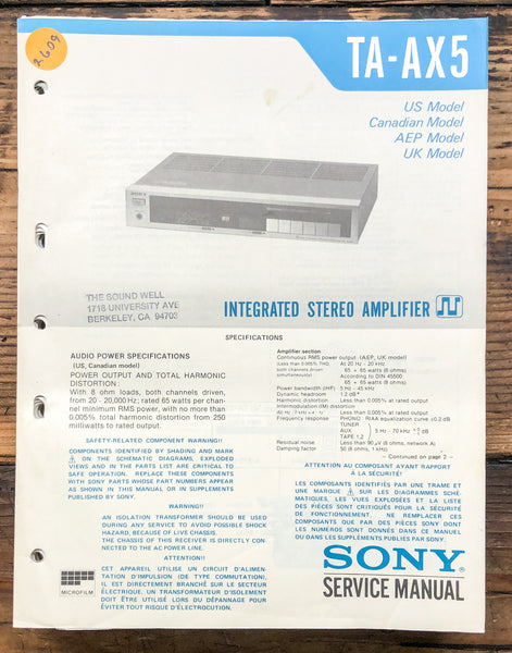 Sony TA-AX5 Amplifier  Service Manual *Original*