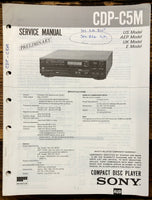 Sony CDP-C5M CD Player Prelim. Service Manual *Original*