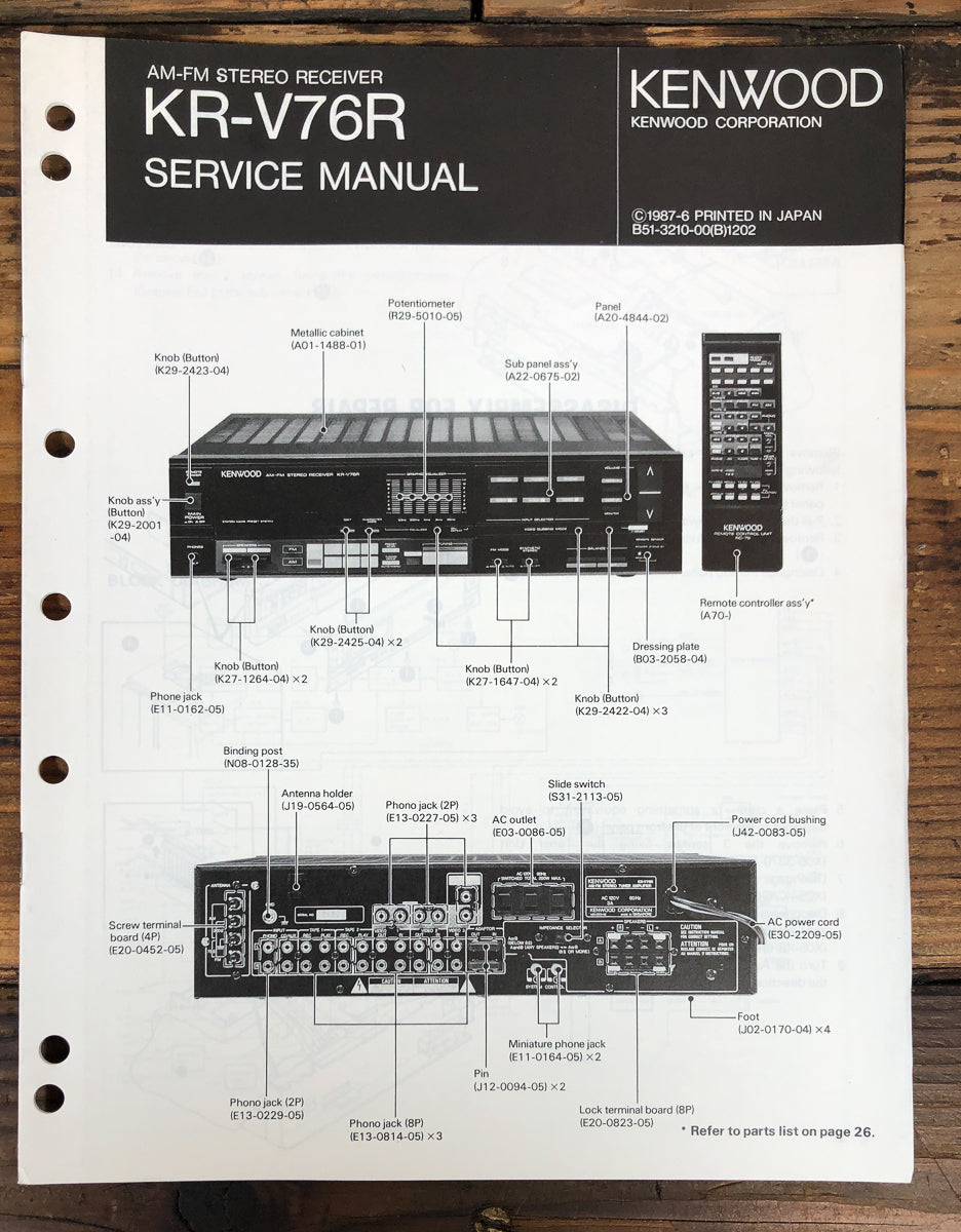 Kenwood KR-V76R Receiver Service Manual *Original*
