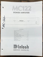 McIntosh MC122 MC-122 Amplifier  Service Manual *Original*