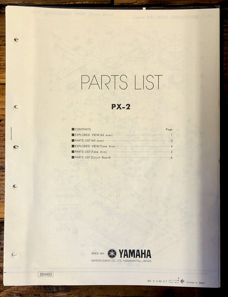 Yamaha PX-2 Record Player / Turntable  Parts List Manual *Original*