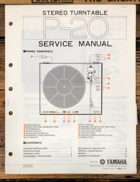 Yamaha P-20 Record Player / Turntable  Service Manual *Original*