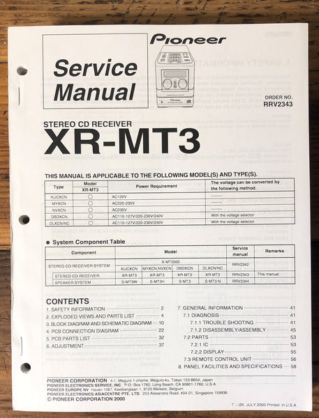 Pioneer XR-MT3 Stereo  Service Manual *Original*