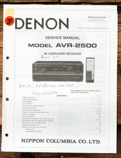 Denon AVR-2500 Receiver  Service Manual *Original*
