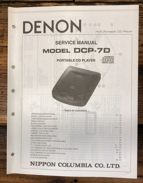 Denon DCP-7D Portable CD Player  Service Manual *Original*