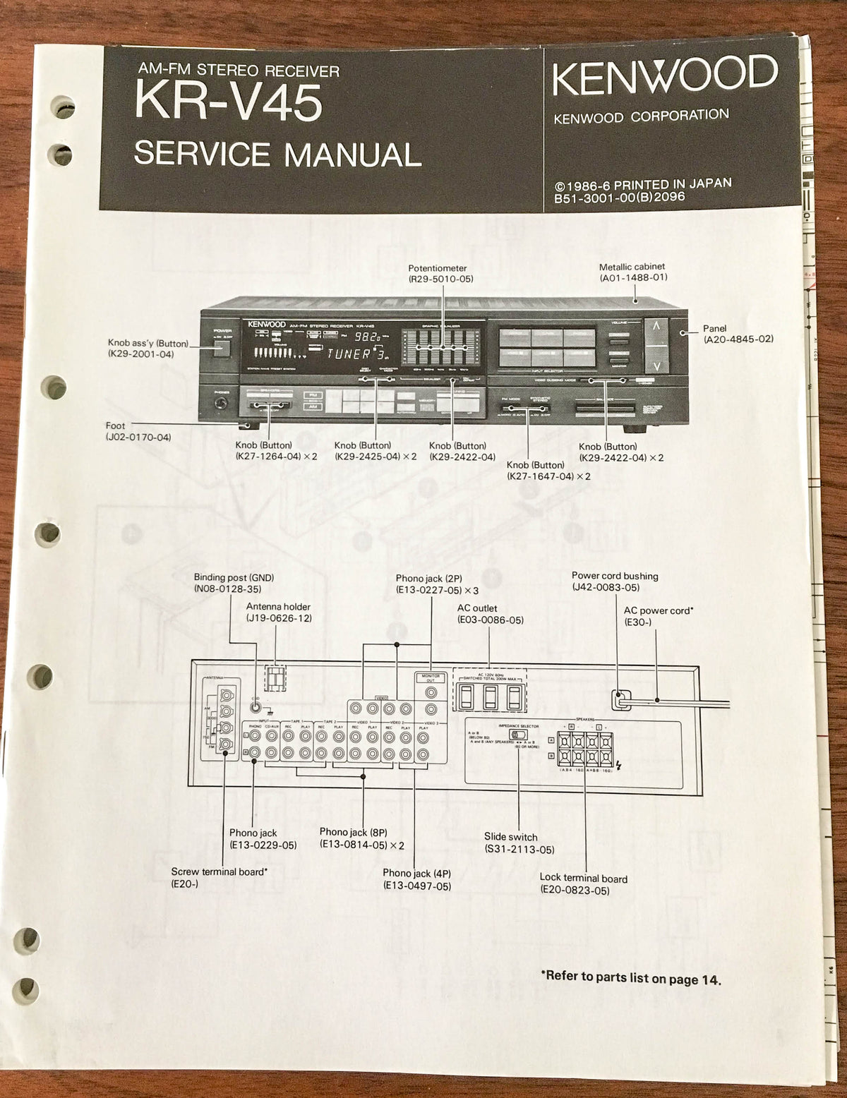 Kenwood KR-V45 Receiver Service Manual *Original*
