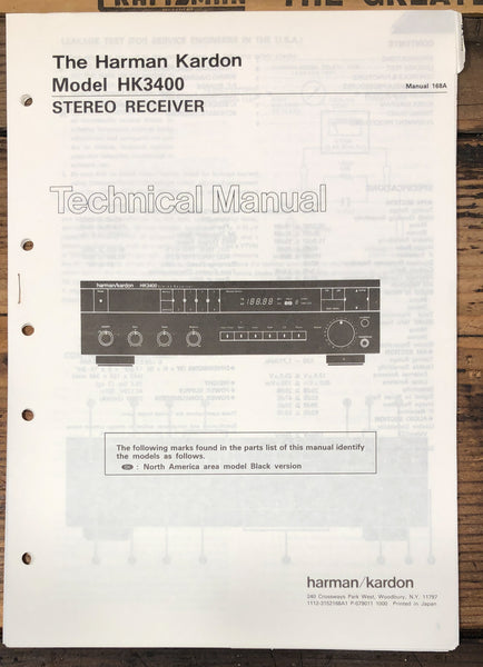 Harman Kardon HK3400 HK-3400 Receiver  Service Manual *Original*