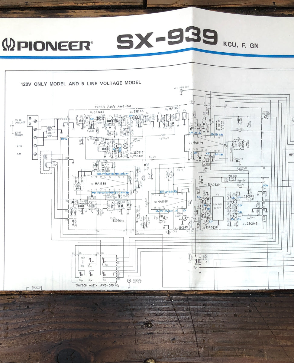 Pioneer SX-939 KCU Receiver Fold Out Schematic *Original*