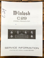 McIntosh C29 C-29 Preamp / Preamplifier  Service Manual *Original*