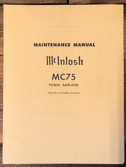 McIntosh  MC75 MC-75 Amplifier  Schematic & Parts List Manual  *Original* #2
