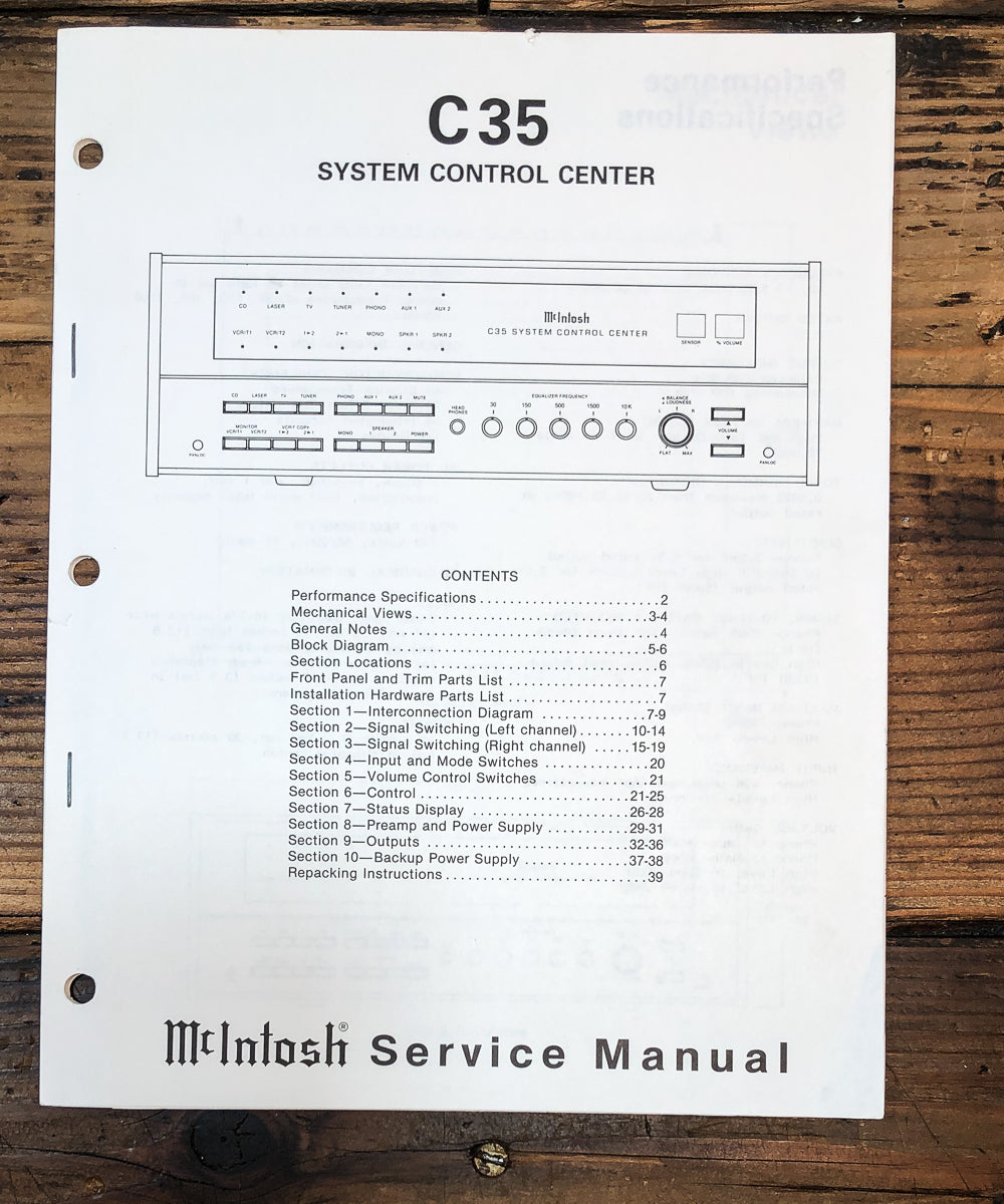 McIntosh C-35 Preamp / Preamplifier Service Manual *Original*