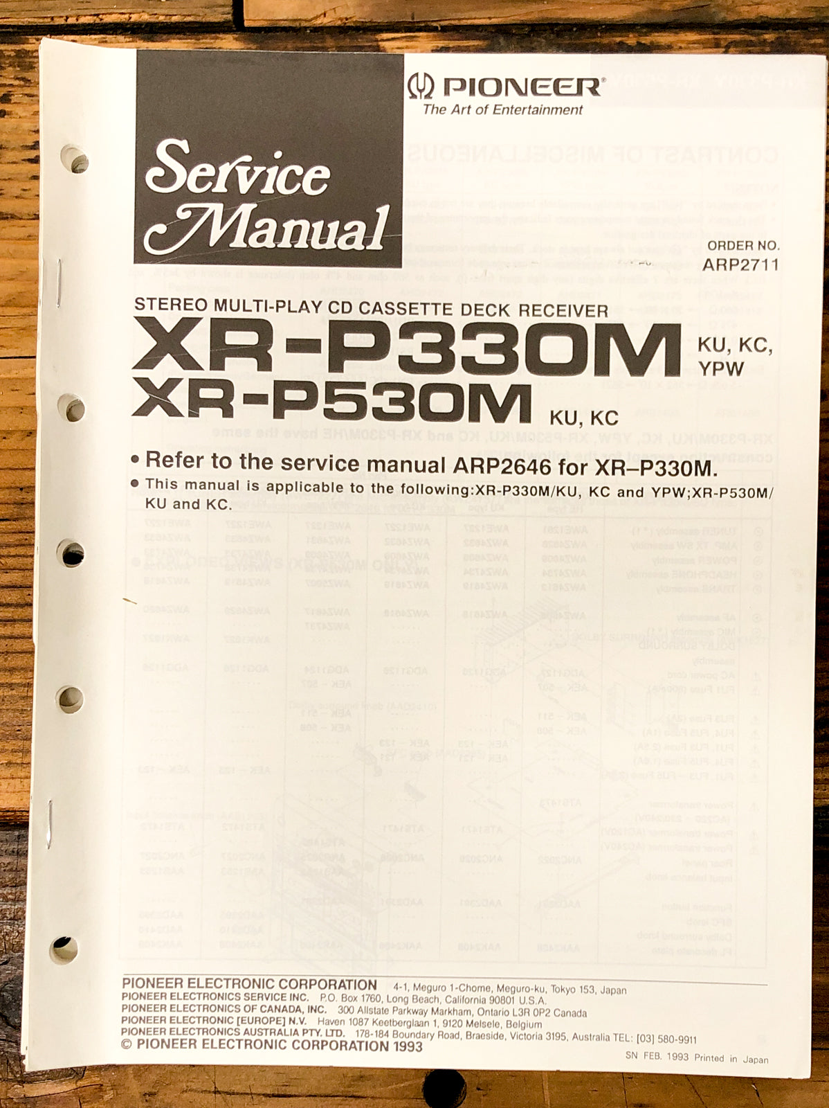 Pioneer XR-P330M XR-P530M Receiver Service Manual *Original*