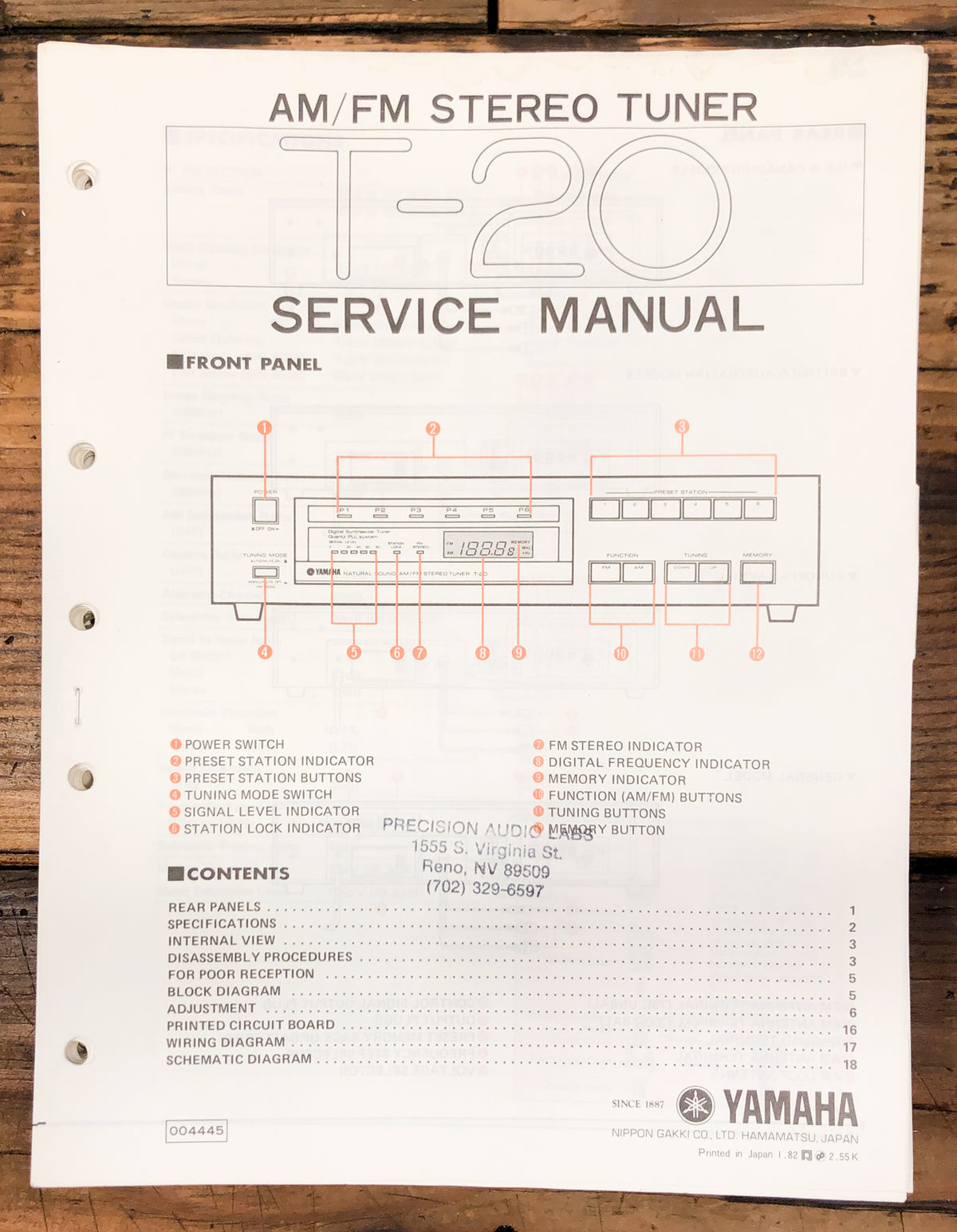 Yamaha T-20 Tuner  Service Manual *Original*