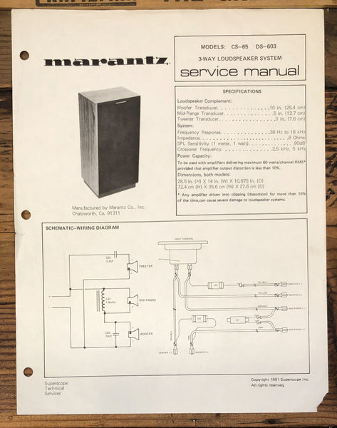 Marantz CS-65 DS-603 Speaker Service Manual *Original*