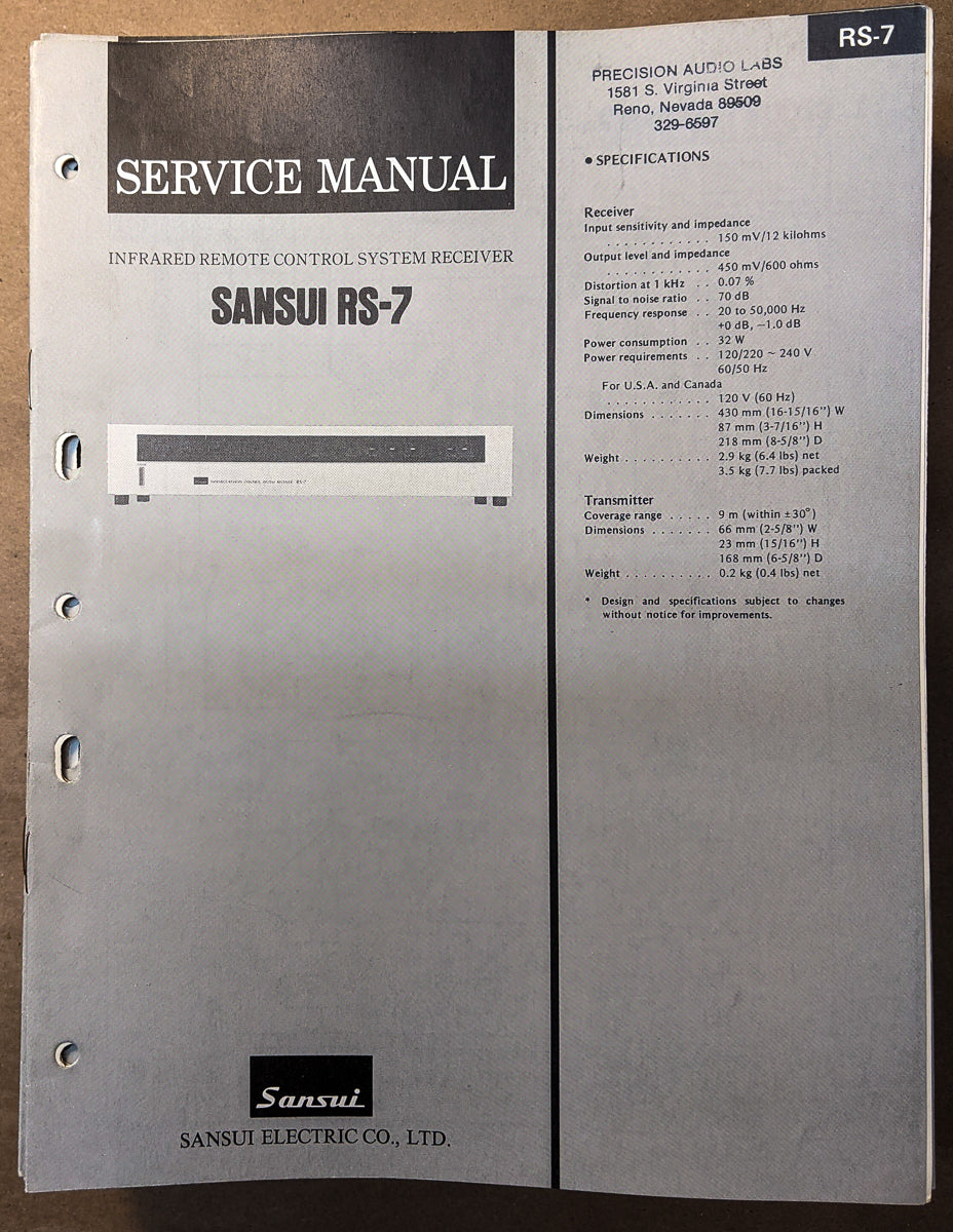 Sansui RS-7 Receiver Service Manual *Original*