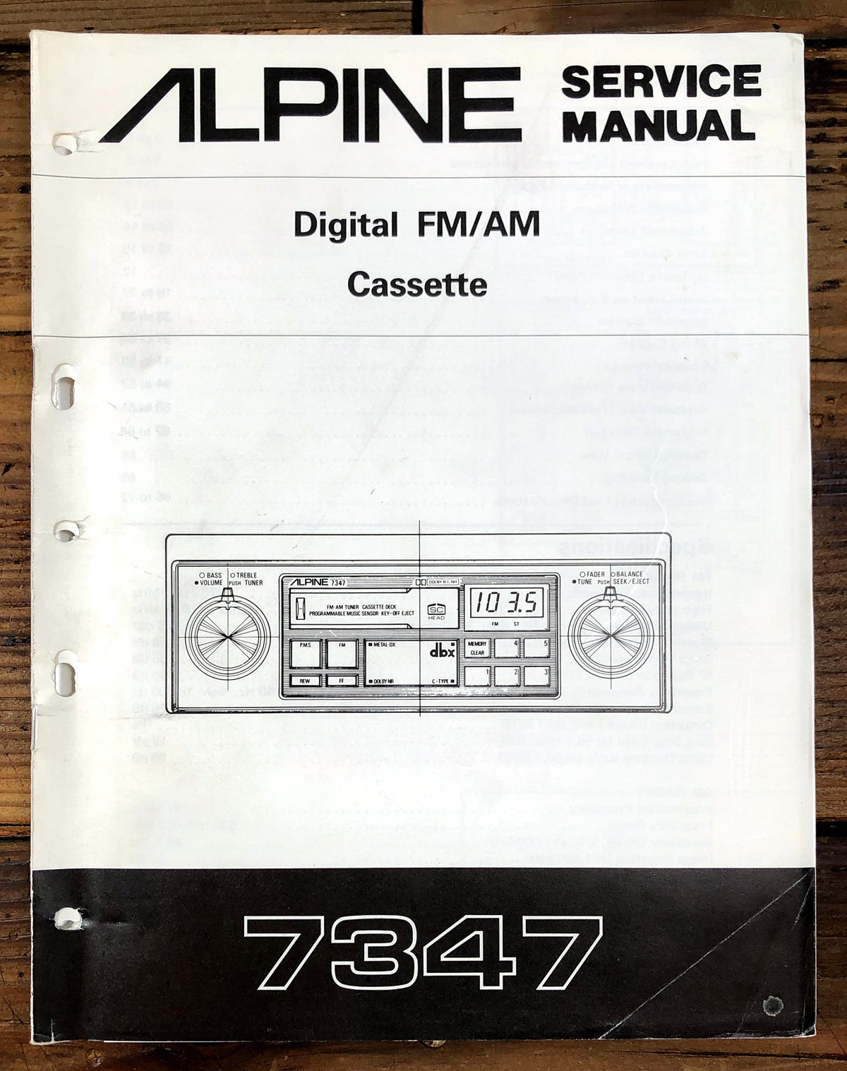 Alpine 7347 Digital FM/AM Cassette Service Manual *Original*