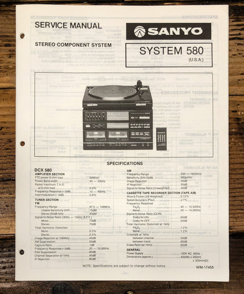 Sanyo System 580 Stereo Service Manual *Original*