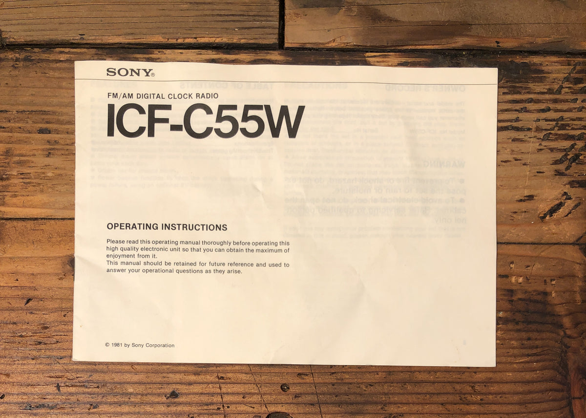 Sony ICF-C55W Clock Radio Owners / User Manual *Original*