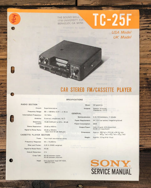 Sony TC-25F Cassette Service Manual *Original*