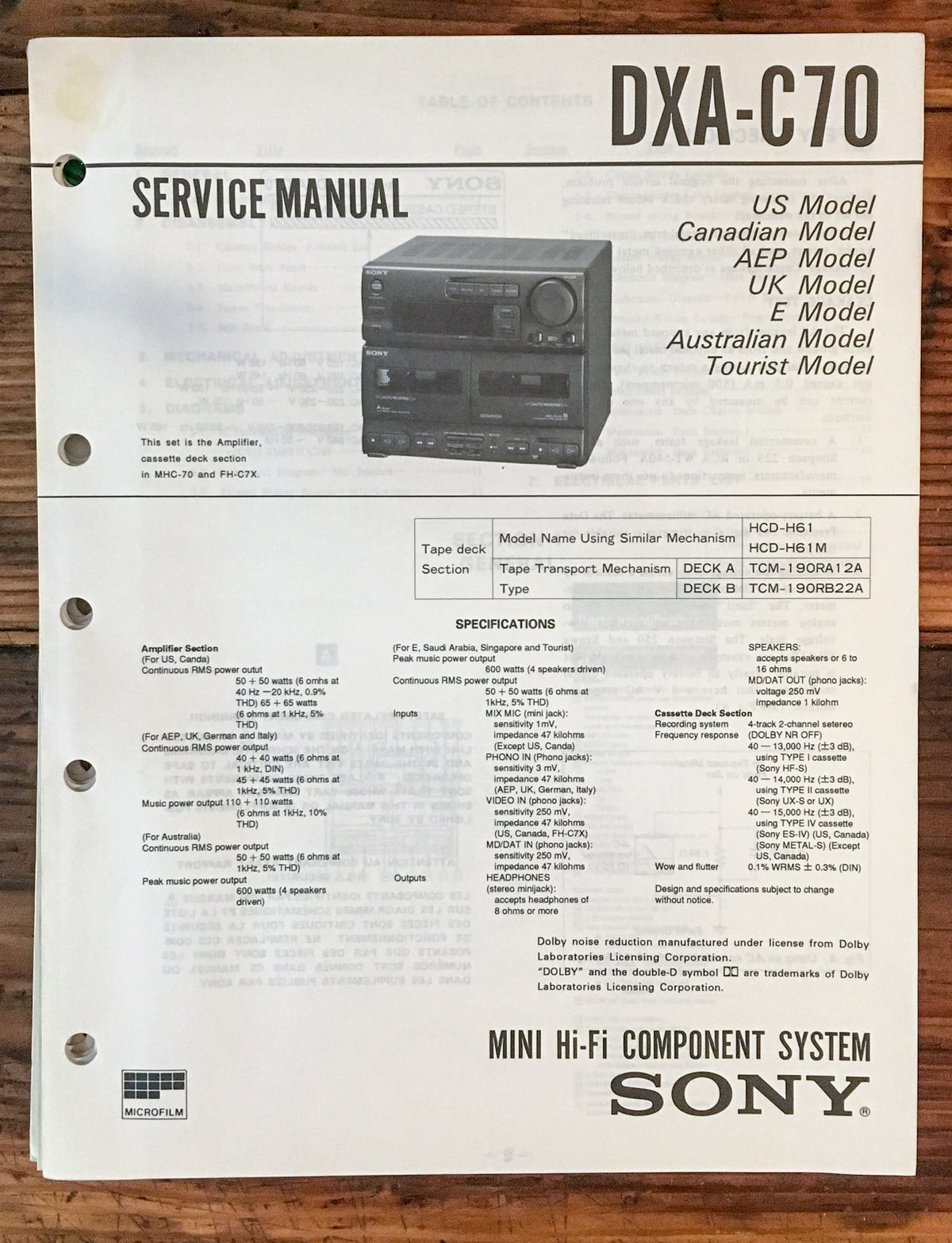 Sony DXA-C70 Receiver  Service Manual *Original*