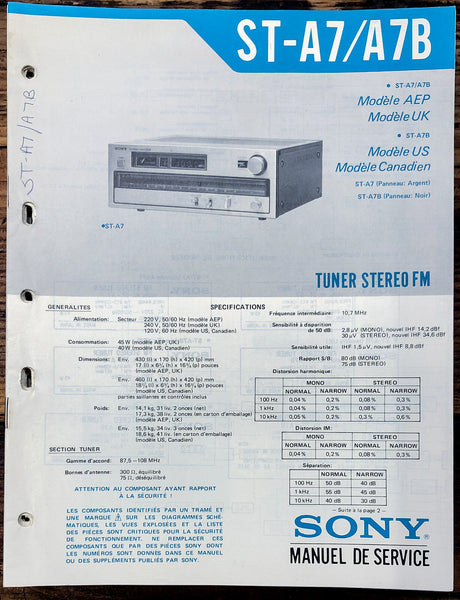 Sony ST-A7 ST-A7B Tuner  Service Manual *Original*