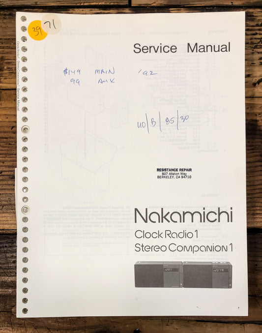 Nakamichi Clock Radio 1 Stereo Companion 1   Service Manual *Original*