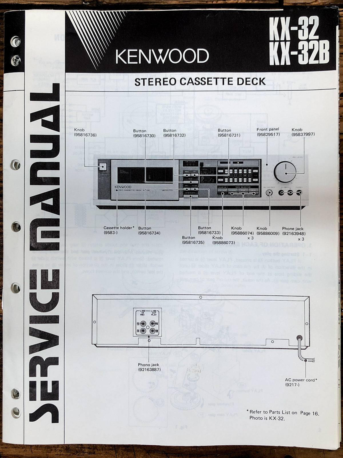Kenwood KX-32 KX-32B Cassette  Service Manual *Original*
