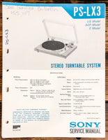 Sony PS-LX3 Record Player / Turntable  Service Manual *Original*