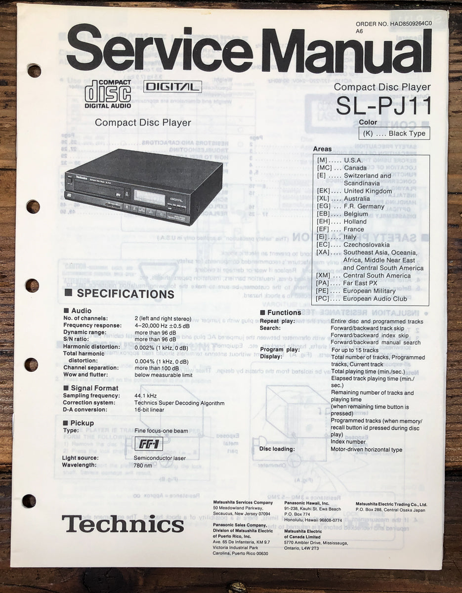 Technics SL-PJ11 CD Player Service Manual *Original*