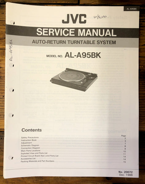 JVC AL-A95BK A95 BK Record Player / Turntable  Service Manual *Original*