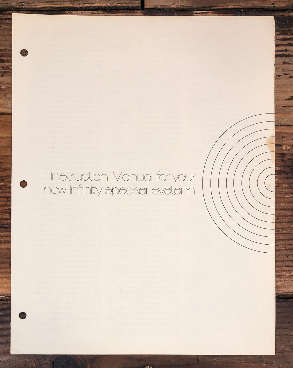 Infinity Speaker  1975 4pg Owners / User Manual *Original*
