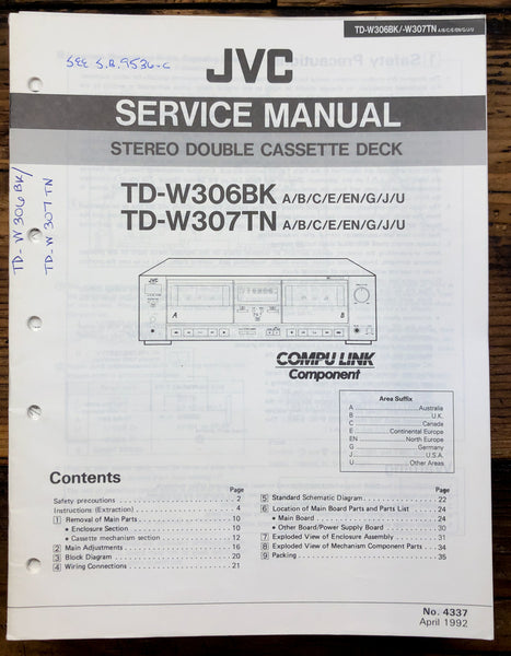 JVC TD-W306 TD-W307 Cassette  Service Manual *Original*