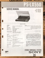 Sony PS-LX550 Record Player / Turntable  Service Manual *Original*