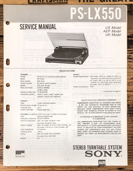 Sony PS-LX550 Record Player / Turntable  Service Manual *Original*