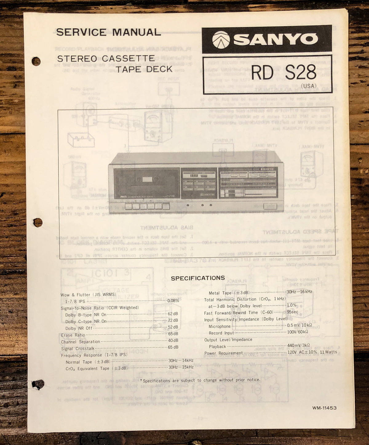 Sanyo RD S28 RD-S28 Cassette Service Manual *Original*