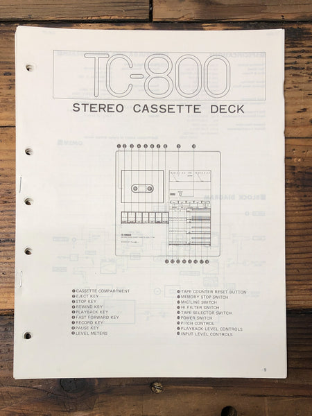 Yamaha TC-800 Cassette  Service Manual *Original*