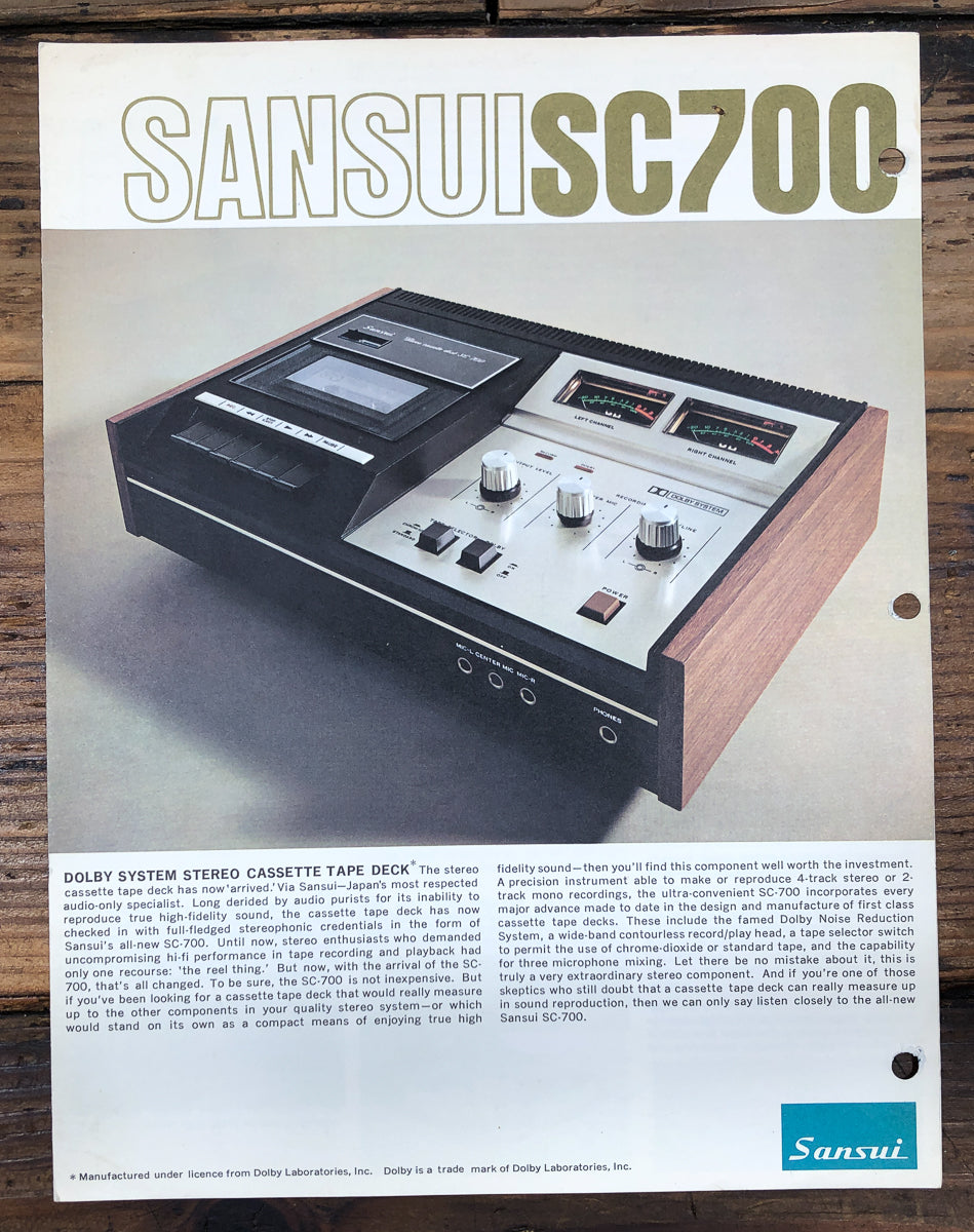 Sansui Model SC700 SC 700 Cassette Dealer Brochure *Original*